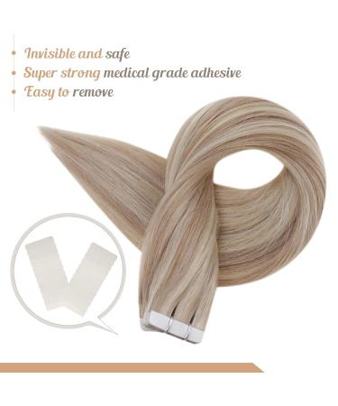 FSHINE Tape Extensions - Real Hair 50g 35cm Ash Blond Highlight - Invisible Hair Tape Extensions #18P613 - 20 Pieces Straight Hair - Buy Online on GoSupps.com