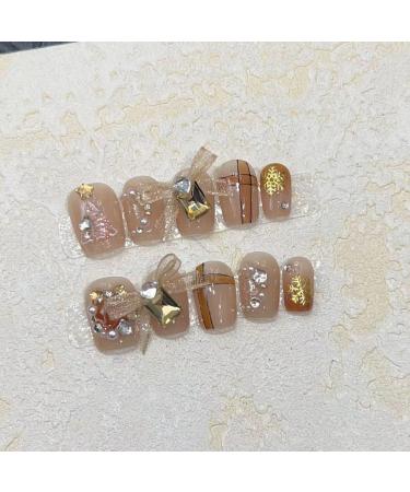 Handmade Christmas Wearing Armor Handmade Light Luxury Style Christmas Tree Bow Nail Patch Short False Nails (Size : L) - Buy Online on GoSupps.com