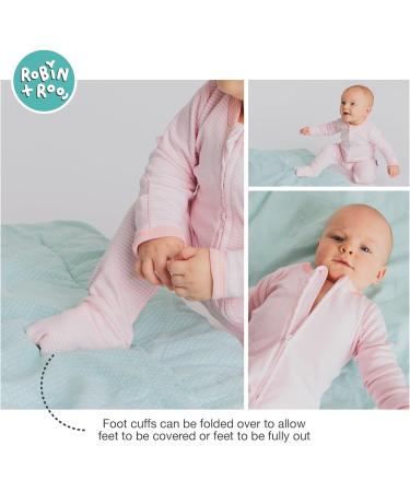 100% Cotton Double Zip Baby Sleepsuit Romper, Pink Stripe, 3-6 Months - Gender Neutral Footless Onesie with Fold Over Cuffs - Buy Online on GoSupps.com