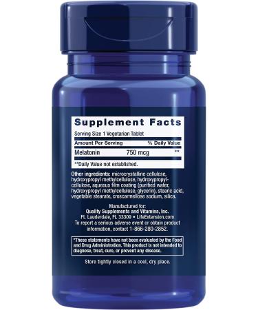 Life Extension Melatonin 750 mcg - 6 Hour Timed Release, 60 Vegetarian Tablets for Sleep Support - Buy Online on GoSupps.com