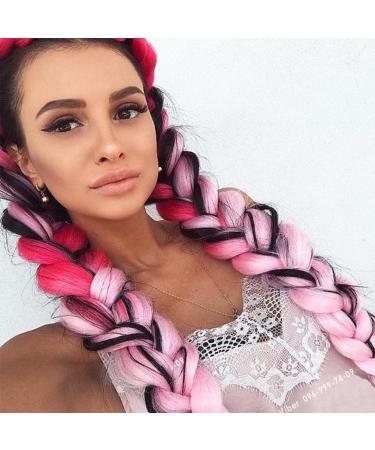 Aomig Braids Extensions - 2PC Ombre Art Hair for Braiding - 24 Strands Pink/Light Pink Lichen Extensions for Box Braids - Buy Online on GoSupps.com