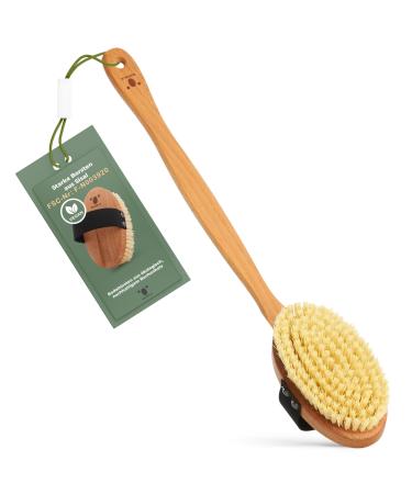 Sustainable Body Brush: Wood and natural bristles (Sisal) & vegan.Body brush back brushes with a long stem wet brush & dry brush.100% German production.Strong / vegan bristle (bristle from Sisal)