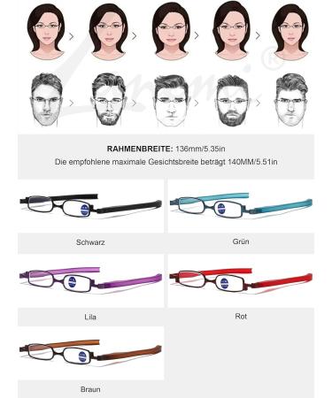 Lanomi Foldable Reading Glasses - 360 Rotating Temples Mini Pocket Reader Metal Design | +1.00 to +4.00 Diopters in Brown - Buy Online on GoSupps.com