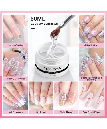 Morovan Builder Gel Nail Kit - Clear Pink Glitter Colors with Base Top Coat Set - Hard Gel Builder for Nail Extension - Starter Kit for Beginners - Buy Online on GoSupps.com