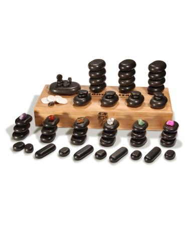 Master Massage Hot Stone Basalt Stone Set in decorative bamboo box 70 pieces 100% natural stone
