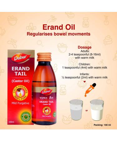 Dabur Erand Tail : huile de ricin 100% pure press e froid fournit un soulagement efficace du colmatage 100 ml - Buy Online on GoSupps.com