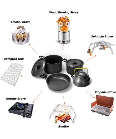 Odoland 29pcs Camping Cookware Mess Kit - Non-Stick Lightweight Pots, Pan, Kettle, Collapsible Water Container - Stainless Steel Cups, Plates, Utensils - for Outdoor Backpacking, Picnic - Buy Online on GoSupps.com