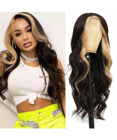 Long Wavy Wigs for Women Black Highlighted Wig Body Wave Synthetic Lace Wig 28inch Black Wig with Blonde Streaks Highlight Wig Heat Resistant Curly Wavy Side Part Wig 28 Inch Natural Color&Blonde - Buy Online on GoSupps.com