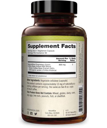 NatureWise Green Coffee Bean Extract 800 mg | 60 Vegetarian Capsules - Premium Weight Loss Support - Buy Online on GoSupps.com