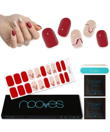 NOOVES NOOVES - Set of 20 Gel Nail Sheets - Red Waves - Nail Art | Set of 20 Premium Semi-Cured Gel Stickers - 1 Nail File and 1 Orange Stick - Vegan