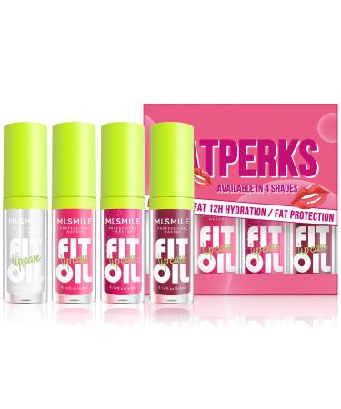4 Colors Lip Oil Lip Glaze Hydrating Lip Glow Oil Fit Oil Lip Care Shiny Transparent Lip Gloss Plumping Long Lasting Nourishing Non-sticky Fresh Clear Smooth Lip Care Product-Set A