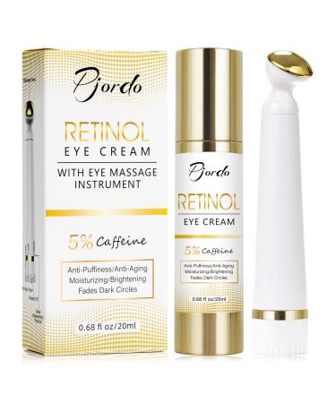 Retinol Eye Cream for Dark Circles Puffiness Under Eye Cream Anti Aging Eye Cream Reduce Wrinkles & Fine Lines 5% Caffeine Eye Cream with Eye Massage Wand Gifts