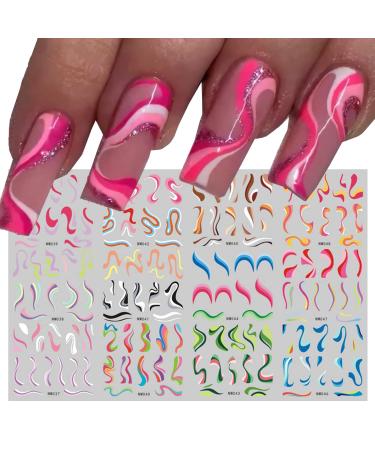 YOSOMK Colorful Stripes Nail Art Stickers - 36 Sheets Water Transfer Decals for Rainbow Geometric Design - Buy Online on GoSupps.com