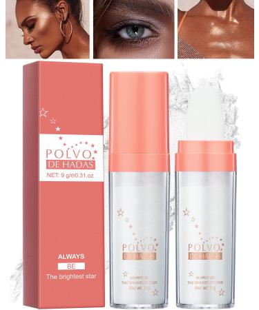 Body Glitter Highlighter Powder Stick Polvo De Hadas Face Body Shimmer Loose Highlight Powder High Gloss Fairy Glitter Valentine's Day Makeup for Hair Face Body Cosmetic with Bright Luster -02White 02 White