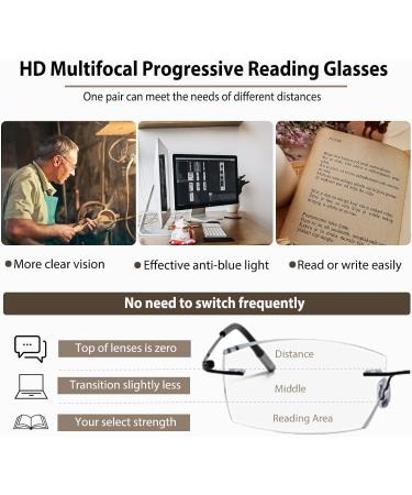 Progressive Photochromic Multifocus Reading Glasses - Blue Light Blocking Multifocal Readers | Diamond Cut | Black-Clear | 2.5x - Buy Online on GoSupps.com