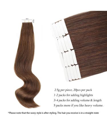 Buy Real Human Hair Extensions Tape - 50g 20 Pieces Walnut Brown Semi-Permanent Reusable Skin Weft - Buy Online on GoSupps.com