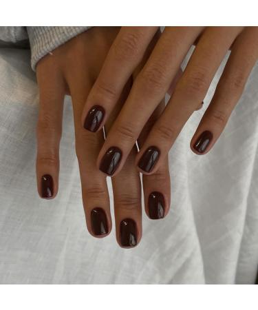 Brown Press on Nails Short Square Natural Short Gel Nails Glue on Acrylic Nails Press ons 48Pcs Thick Reusable Fake Nails for Women Short Coffin Artificial Nails New Solid Color Square Nails square brown