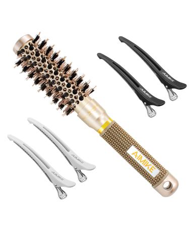 AIMIKE Round Brush, Nano Thermal Ceramic & Ionic Tech Hair Brush, Small Round Barrel Brush with Boar Bristles for Blow Drying, Styling, Curling and Shine (2 inch, Barrel 1 inch) + 4 Free Clips 25mm-1 Inch (2 Inch with Bris…