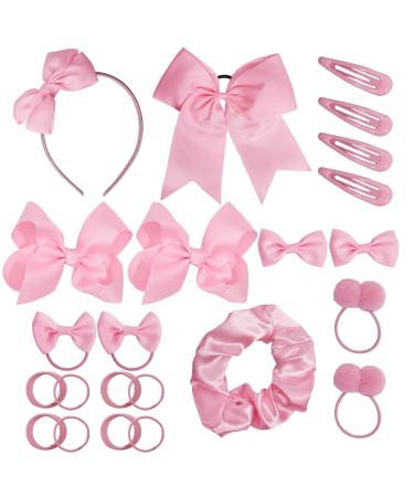45Pcs Pink School Girls Hair Accessories Kit Pink Bow Headband Hair Clips Ponytail Holder Bow Hair Barrettes Hair Accessories for Girl Birthday Gift