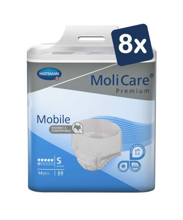 Molicare Premium Mobile disposable pants: discrete use in incontinence for women and men 6 drops sizeS (60-90 cm hip circumference) 8x14 pieces S (112 pieces)