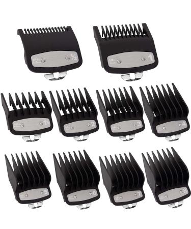 Clipper Guards Cutting Guides for Wahl Clipper with Metal Clip – From 1/16 Inch to 1 Inch, Fits for Most Wahl Clippers, (Pack of 10) Black