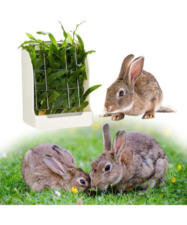 Kikuo Rabbit Hay Rack Feeder (Metal Grid & Plastic) Small Animals Supplies Feeding Bowl Pet Essential - Food Rack Bowl Manger for Guinea Pig/Chinchilla/Hamsters - White - Buy Online on GoSupps.com