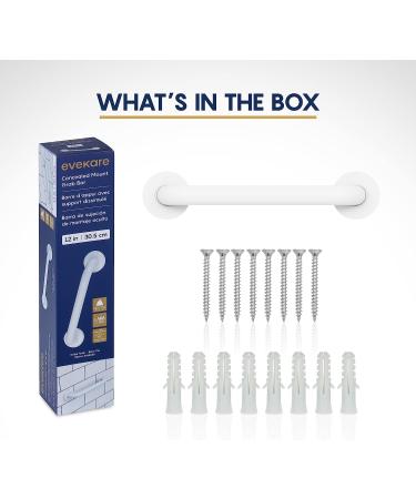 Evekare Premium Extra Strength 12 Grab Bar for Bathtubs & Showers | Stainless Steel White | ADA Compliant Handle for Elderly & Disabled - Buy Online on GoSupps.com