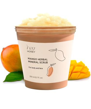 Hey Honey Skincare Mango Herbal Mineral Scrub Dead Sea Salt Exfoliator for Body & Face | Gently Buffs Smooths & Hydrates Skin | Cruelty-Free Paraben-Free Vegetarian | 6.7 oz