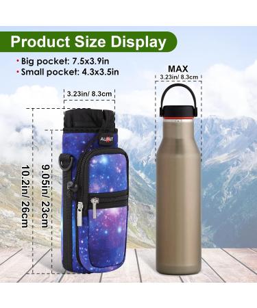 AUPET Water Bottle Sling Bag Sleeve Holder 25oz Purple Starry Sky - Insulated Crossbody Case with Strap and Pockets for Walking, Hiking, Camping - Buy Online on GoSupps.com
