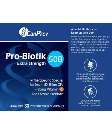CanPrev Pro-Biotik 50B Extra Strength 30 V-Caps 30-Day Supply - 50 Billion CFU - Digestive Support Men & Women's Probiotic Supplement with 14 Strains Enhances Gut Balance Support Digestive Comfort 30 count (Pack of 1) - Buy Online on GoSupps.com