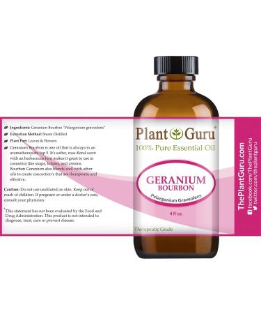 Plant Guru Geranium Bourbon Essential Oil 4 oz - 100% Pure Undiluted Therapeutic Grade | International Shipping Available - Buy Online on GoSupps.com