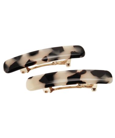 France Luxe Mini Rectangle Barrette, Ivory Tokyo, Set of 2 - Classic French Design For Everyday Wear
