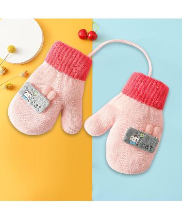 Kids Cute Fox Knitting Gloves with Plush Lining | 1-3 Yrs | Cartoon/Pink - Buy Online on GoSupps.com