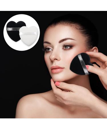 2Pcs Heart-Shaped Velvet Makeup Puffs with Strap - Soft & Reusable Powder Puff Sponge Set for Body and Face - Black + White - Buy Online on GoSupps.com