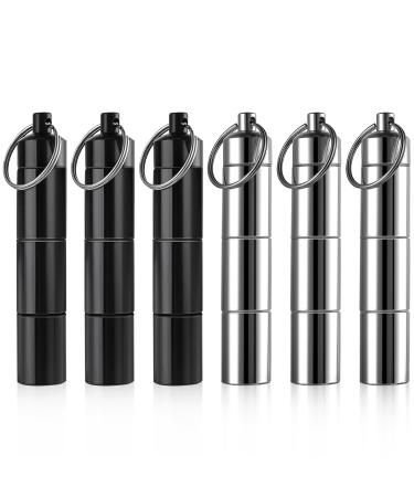 GREVOSEA 6 Partable keychain Pillic tone keychain mini tablet box waterproof Small Pill dose 3 divisible compartments Pill dose Aluminum alloy capsule tablet box -9.1cm 6 pieces 6 pieces