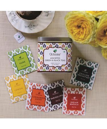 Octavius | Assorted Tea Bag Sampler Gift Set - 6 Tea Flavors | 150 Counts - Black & Green Tea | Tea Sampler Pack | Tea Set Gift | Pack of 6 Black & Green Tea - 25TB (Pack of 6) - Buy Online on GoSupps.com