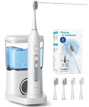 AGPTEK Electric Toothbrush and Water Flosser Toothbrush and Water Flossing Combo 5 Adjustable Modes 2 Charger Ways Portable Tube for Travel Use Detachable 500ml Water Reservoir IPX7 Waterproof