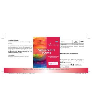 High Dose Vitamin B3 500mg - 180 Vegan Tablets - Nicotinamide - 6 Months Supply | Vitamintrend  - Buy Online on GoSupps.com