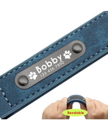 Didog Soft Padded Leather Dog Collar with Personalized Engraved Name Tag - Adjustable for Small & Medium Dogs (33-40 cm) - Blue - Buy Online on GoSupps.com