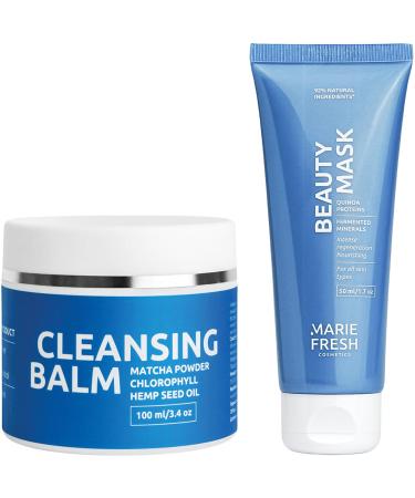 Marie Fresh Cosmetics Bundle: Facial mask with quinoa & minerals 50ml + cleaning balm for all skin types men & women deep cleaning & make-up remover Beauty Mask & Cleansing Balm