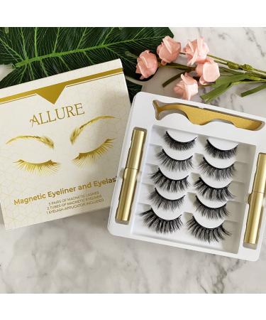 ALLURETODAY Magnetic Eyelashes and Eyeliner Kit - Reusable 5 Pairs, 3D/6D Natural Looking Lashes with Tweezer - No Glue Needed | Lightweight and Easy to Apply - Buy Online on GoSupps.com