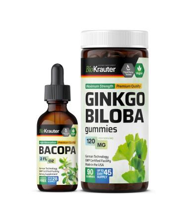 BIO KRAUTER Bacopa Tincture 2 Fl. Oz. & Ginkgo Biloba 90 Gummies