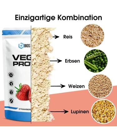 Buy Vegan Protein Strawberry 2x900g - 4K Delicious Plant-Based Protein Powder - Lactose & Soy-Free - Bios Nutrition (Made in Germany) - Buy Online on GoSupps.com