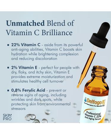 Delfogo RX 22% Vitamin C Facial Serum - High Potency Collagen Boosting Brightening & Anti-Aging Serum for Women - Plant-Based Skin Care - Buy Online on GoSupps.com