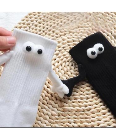 VANYCIG Couple Holding Hands Socks - 4 Pair White Mid-tube Socks with Magnetic Three-dimensional Doll - Buy Online on GoSupps.com