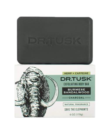 DR. TUSK Mens Soap Bar | Exfoliating Body Bar for Men | Natural Bars with Activated Charcoal, Caffeine, Hempseed and Palm | Burmese Sandalwood | USA-made | 6oz Sandalwood 6 Ounce (Pack of 1)