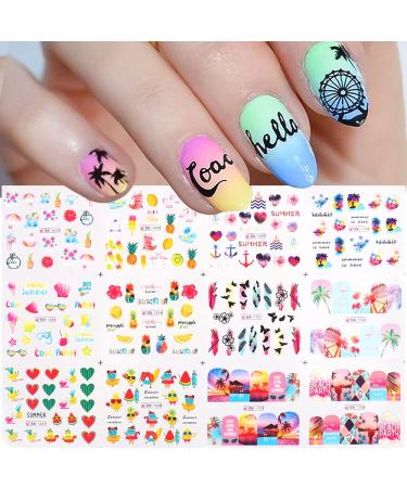 Summer Nail Stickers - 12 Sheets Water Transfer Decals with Colorful Fruit Designs - Pineapple, Watermelon, Summer Elements - DIY Nail Art - Buy Online on GoSupps.com