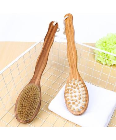 MCUILEE Wooden Bath Brush | Long Handle Body Massager Shower Brush with Bristles for Exfoliating & Back Scrubbing - International Shipping Available - Buy Online on GoSupps.com