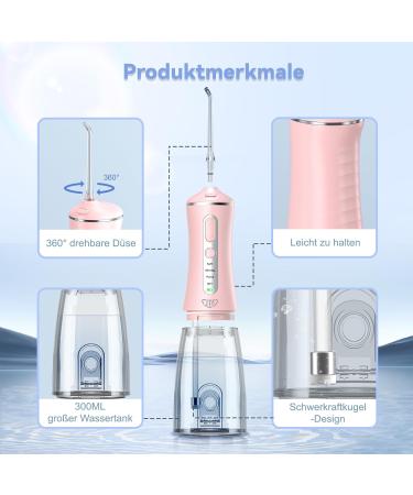 Mouth Shower JTF Electrical Tooth Cleaner - 4 Modes 5 Nozzles 300ml Water Tank & USB-C Oral Irrigator | Pink Water Flosser for Effective Dental Hygiene - Buy Online on GoSupps.com