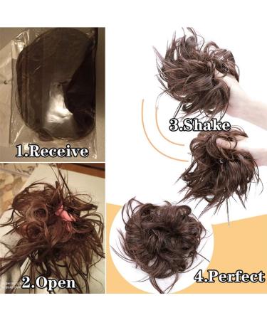 Tousled Updo Messy Bun Hair Extension - Synthetic Wavy Hairpiece for Women, Auburn Mix Medium Brown - Instant Ponytail Chignon Scrunchies - Buy Online on GoSupps.com